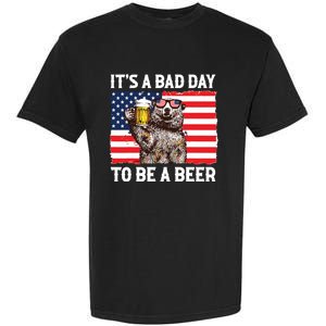 Us Flag Bear Drinking To Be A Beer Garment-Dyed Heavyweight T-Shirt