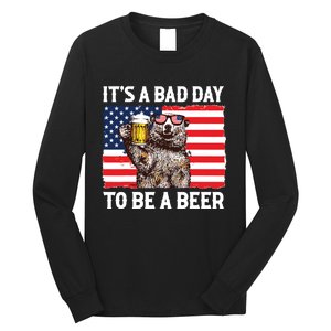 Us Flag Bear Drinking To Be A Beer Long Sleeve Shirt