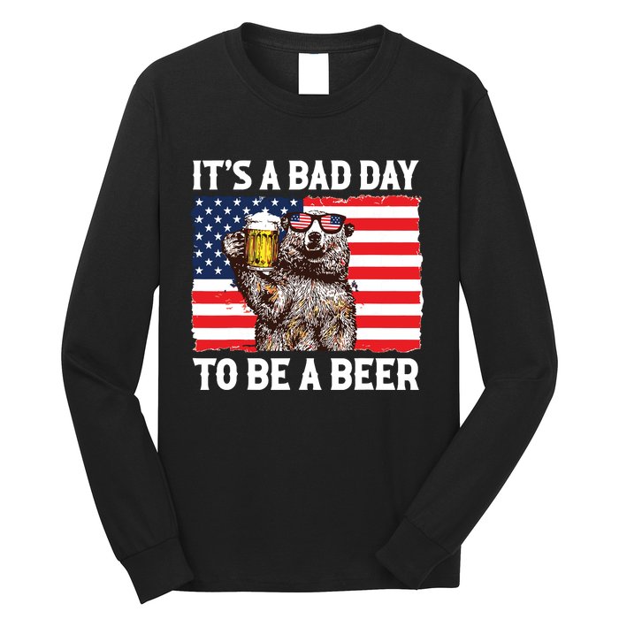 Us Flag Bear Drinking To Be A Beer Long Sleeve Shirt