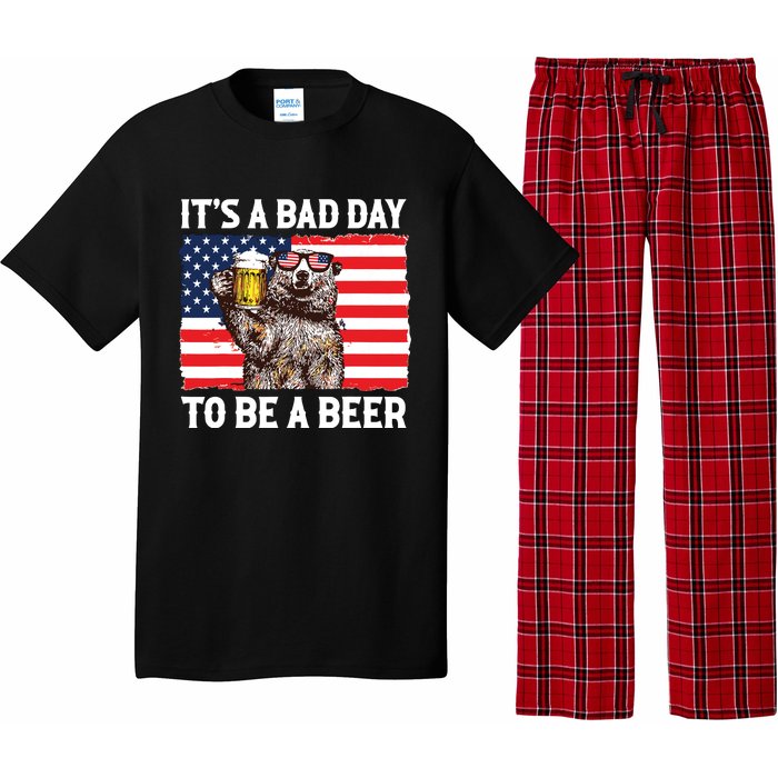 Us Flag Bear Drinking To Be A Beer Pajama Set