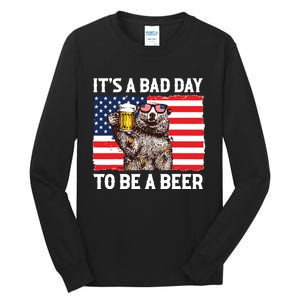 Us Flag Bear Drinking To Be A Beer Tall Long Sleeve T-Shirt