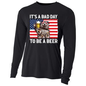 Us Flag Bear Drinking To Be A Beer Cooling Performance Long Sleeve Crew