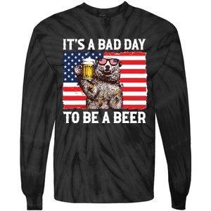 Us Flag Bear Drinking To Be A Beer Tie-Dye Long Sleeve Shirt