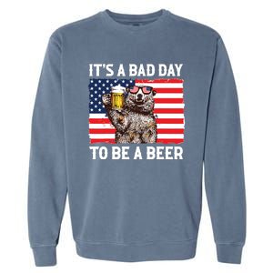 Us Flag Bear Drinking To Be A Beer Garment-Dyed Sweatshirt