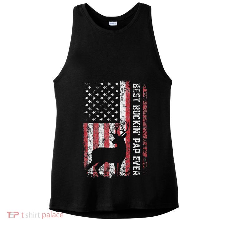 Usa Flag Best Buckin Pap Ever Deer Hunting FatherS Day Ladies PosiCharge Tri-Blend Wicking Tank