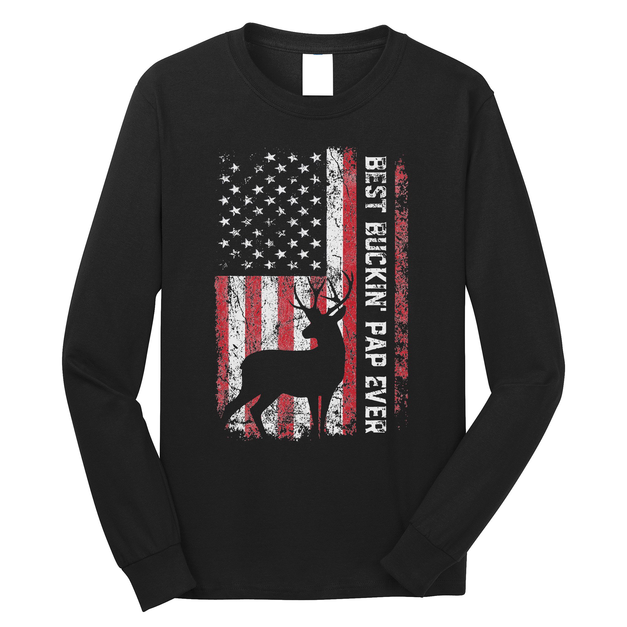 Usa Flag Best Buckin Pap Ever Deer Hunting FatherS Day Long Sleeve Shirt