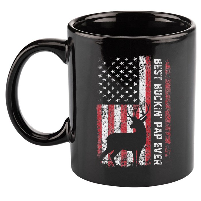 Usa Flag Best Buckin Pap Ever Deer Hunting FatherS Day 11oz C Handle Ceramic Mug