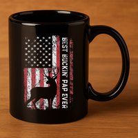 Usa Flag Best Buckin Pap Ever Deer Hunting FatherS Day 11oz C Handle Ceramic Mug