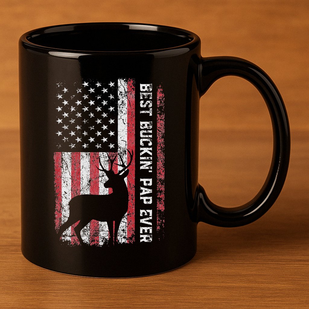 Usa Flag Best Buckin Pap Ever Deer Hunting FatherS Day 11oz C Handle Ceramic Mug