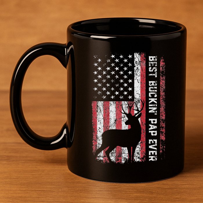 Usa Flag Best Buckin Pap Ever Deer Hunting FatherS Day 11oz C Handle Ceramic Mug