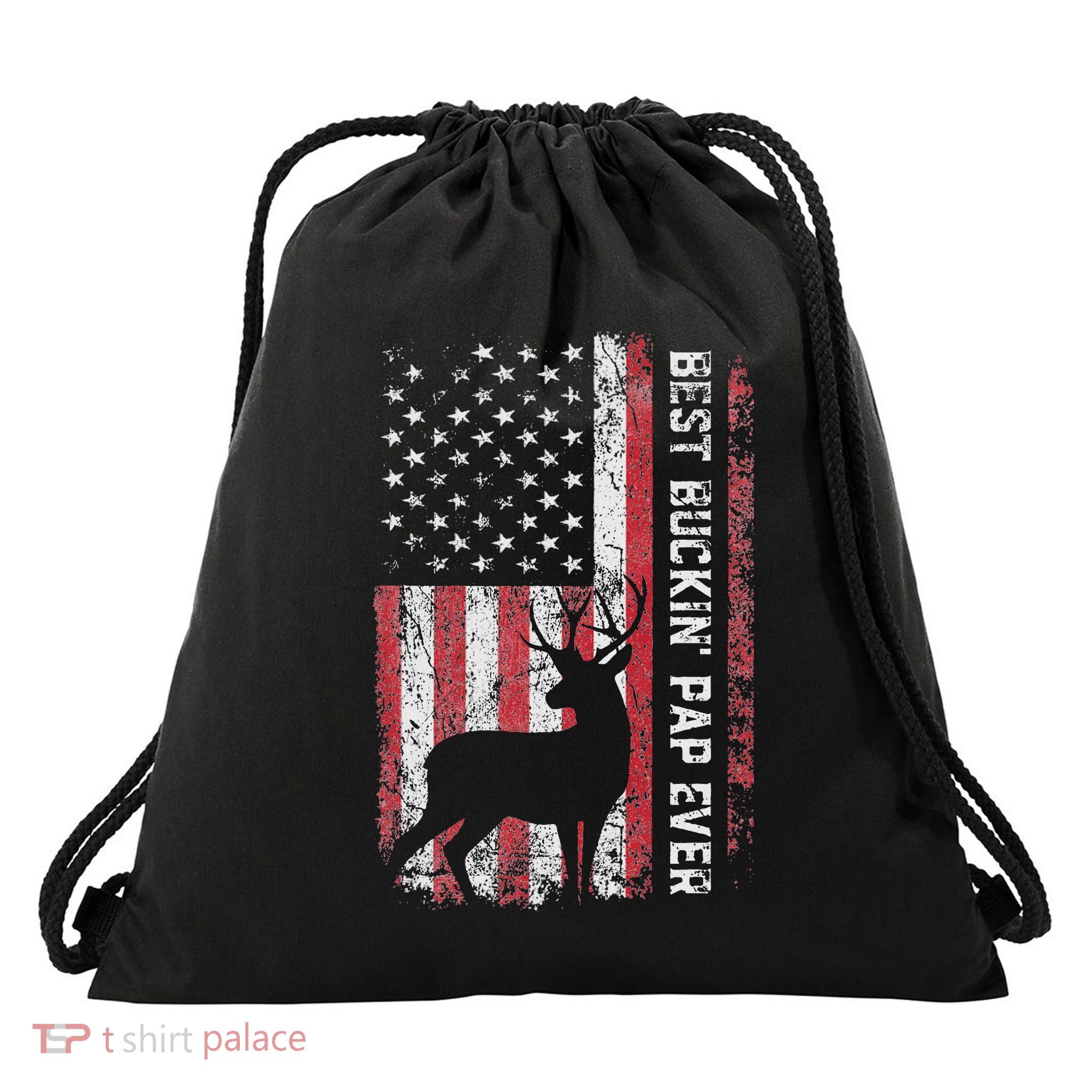 Usa Flag Best Buckin Pap Ever Deer Hunting FatherS Day Drawstring Bag