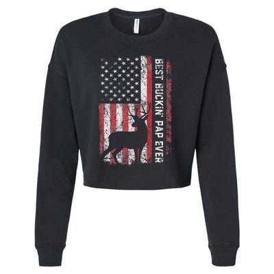 Usa Flag Best Buckin Pap Ever Deer Hunting FatherS Day Cropped Pullover Crew