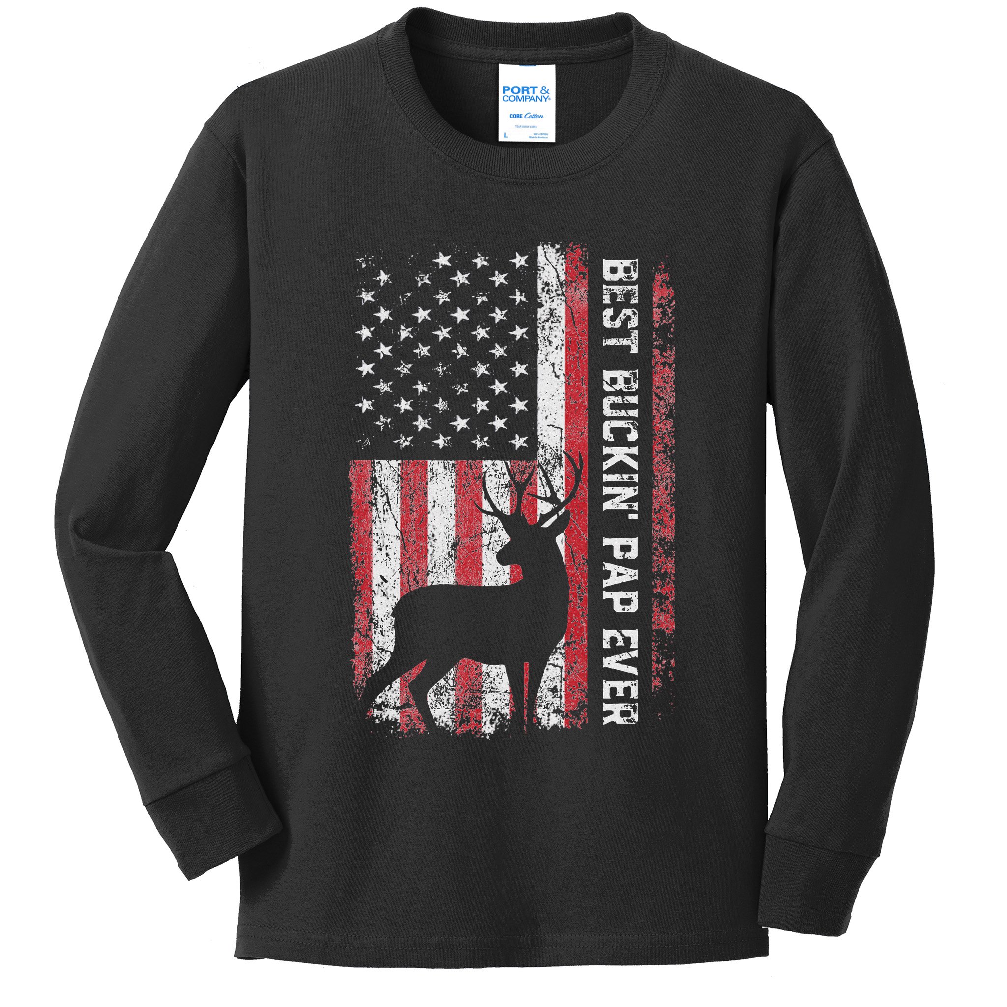 Usa Flag Best Buckin Pap Ever Deer Hunting FatherS Day Kids Long Sleeve Shirt