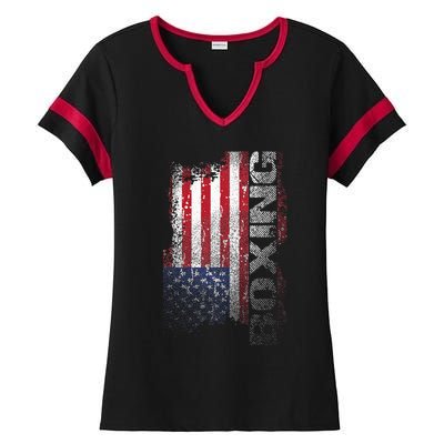 USA Flag Boxing  Boxer Gift Ladies Halftime Notch Neck Tee