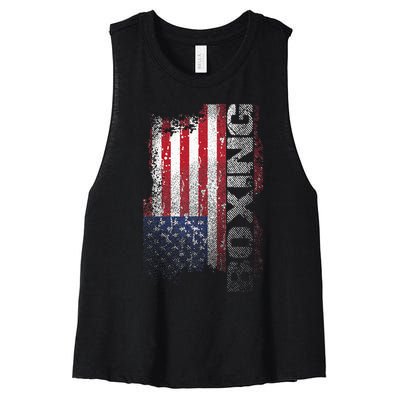 USA Flag Boxing  Boxer Gift Women's Racerback Cropped Tank