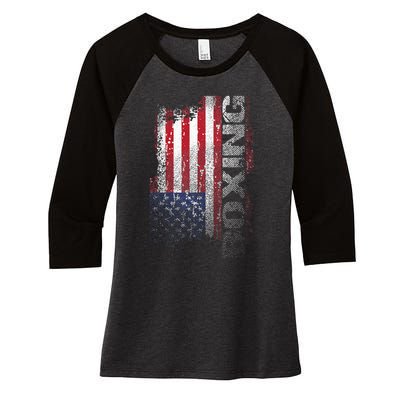 USA Flag Boxing  Boxer Gift Women's Tri-Blend 3/4-Sleeve Raglan Shirt