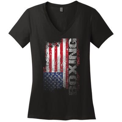 USA Flag Boxing  Boxer Gift Women's V-Neck T-Shirt