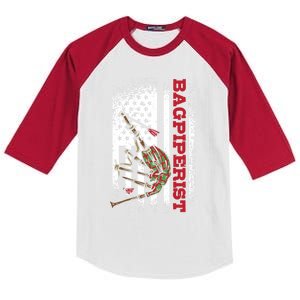 Us Flag Bagpiperist Gift Kids Colorblock Raglan Jersey