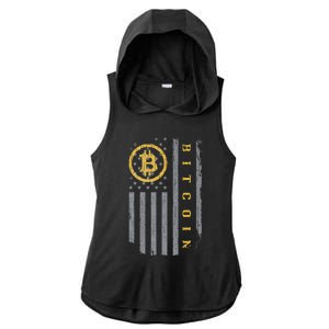 Usa Flag Bitcoin Distressed Digital Currency Btc Crypto Coin Ladies PosiCharge Tri-Blend Wicking Draft Hoodie Tank