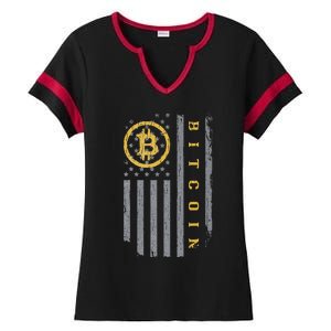 Usa Flag Bitcoin Distressed Digital Currency Btc Crypto Coin Ladies Halftime Notch Neck Tee