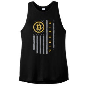 Usa Flag Bitcoin Distressed Digital Currency Btc Crypto Coin Ladies PosiCharge Tri-Blend Wicking Tank