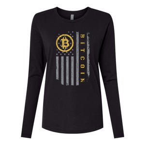 Usa Flag Bitcoin Distressed Digital Currency Btc Crypto Coin Womens Cotton Relaxed Long Sleeve T-Shirt