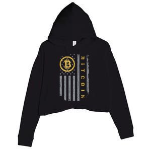 Usa Flag Bitcoin Distressed Digital Currency Btc Crypto Coin Crop Fleece Hoodie