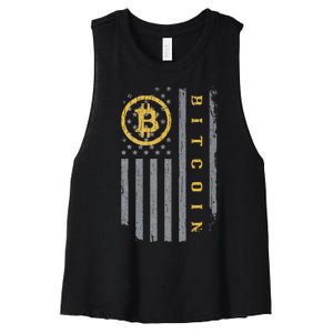 Usa Flag Bitcoin Distressed Digital Currency Btc Crypto Coin Women's Racerback Cropped Tank