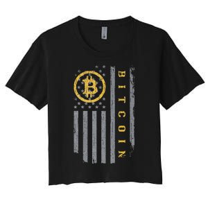 Usa Flag Bitcoin Distressed Digital Currency Btc Crypto Coin Women's Crop Top Tee