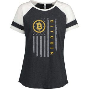 Usa Flag Bitcoin Distressed Digital Currency Btc Crypto Coin Enza Ladies Jersey Colorblock Tee