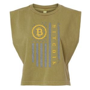 Usa Flag Bitcoin Distressed Digital Currency Btc Crypto Coin Garment-Dyed Women's Muscle Tee