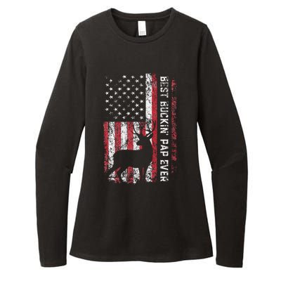 USA Flag Best Buckin Pap Ever Deer Hunting Fathers Day Womens CVC Long Sleeve Shirt