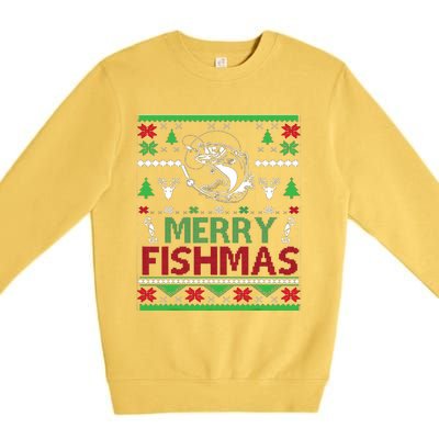 Ugly Fishing Christmas Bass Fish Apparel Merry Fishmas. Premium Crewneck Sweatshirt