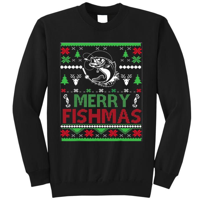 Ugly Fishing Christmas Bass Fish Apparel Merry Fishmas. Sweatshirt