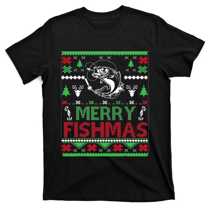 Ugly Fishing Christmas Bass Fish Apparel Merry Fishmas. T-Shirt