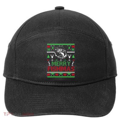 Ugly Fishing Christmas Bass Fish Apparel Merry Fishmas. 7-Panel Snapback Hat
