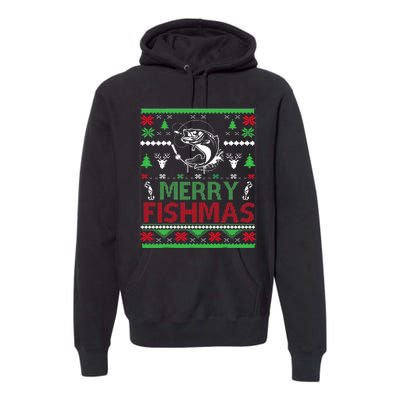 Ugly Fishing Christmas Bass Fish Apparel Merry Fishmas. Premium Hoodie