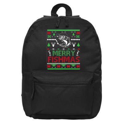 Ugly Fishing Christmas Bass Fish Apparel Merry Fishmas. 16 in Basic Backpack