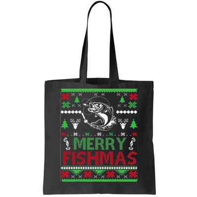 Ugly Fishing Christmas Bass Fish Apparel Merry Fishmas. Tote Bag