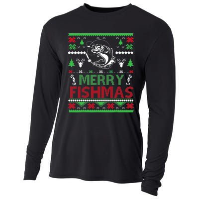 Ugly Fishing Christmas Bass Fish Apparel Merry Fishmas. Cooling Performance Long Sleeve Crew