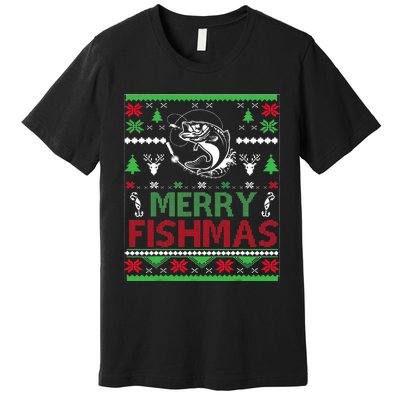 Ugly Fishing Christmas Bass Fish Apparel Merry Fishmas. Premium T-Shirt