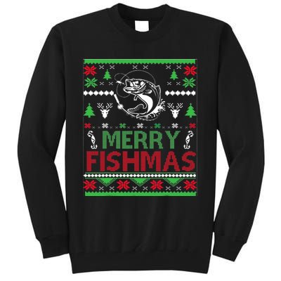 Ugly Fishing Christmas Bass Fish Apparel Merry Fishmas. Tall Sweatshirt