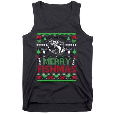 Ugly Fishing Christmas Bass Fish Apparel Merry Fishmas. Tank Top