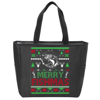 Ugly Fishing Christmas Bass Fish Apparel Merry Fishmas. Zip Tote Bag