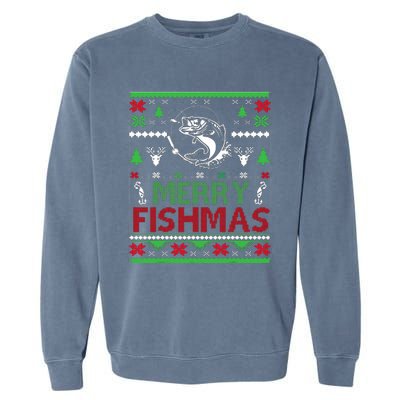 Ugly Fishing Christmas Bass Fish Apparel Merry Fishmas. Garment-Dyed Sweatshirt