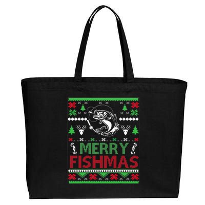 Ugly Fishing Christmas Bass Fish Apparel Merry Fishmas. Cotton Canvas Jumbo Tote