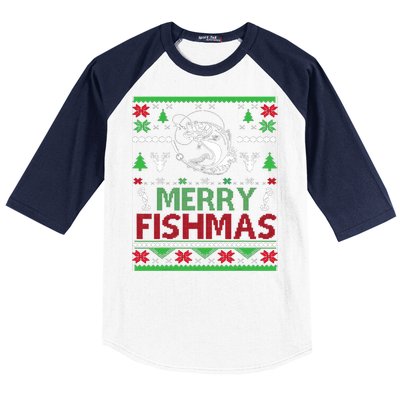 Ugly Fishing Christmas Bass Fish Apparel Merry Fishmas. Baseball Sleeve Shirt