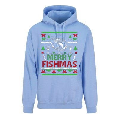 Ugly Fishing Christmas Bass Fish Apparel Merry Fishmas. Unisex Surf Hoodie