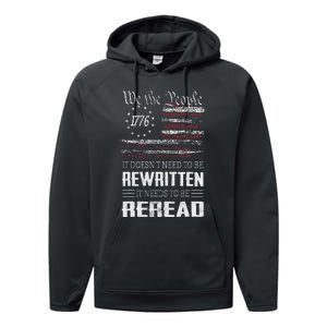 Us Flag Constitution Of The Usa Needs To Be Reread Performance Fleece Hoodie