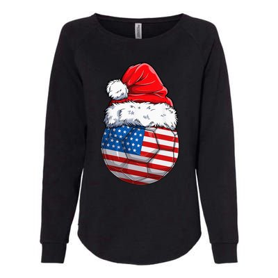 USA Flag Christmas Soccer Ball with Santa Hat Festive American Holiday Gift Womens California Wash Sweatshirt